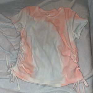 Tie dye, pink and white, cinch top.